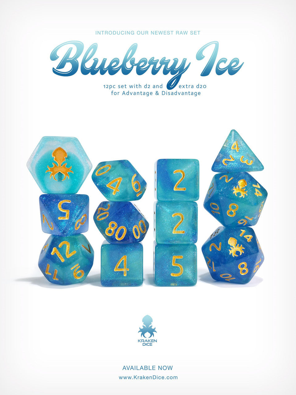 Kraken's Blueberry Ice Rock Candy 12pc Polyhedral Dice Set
